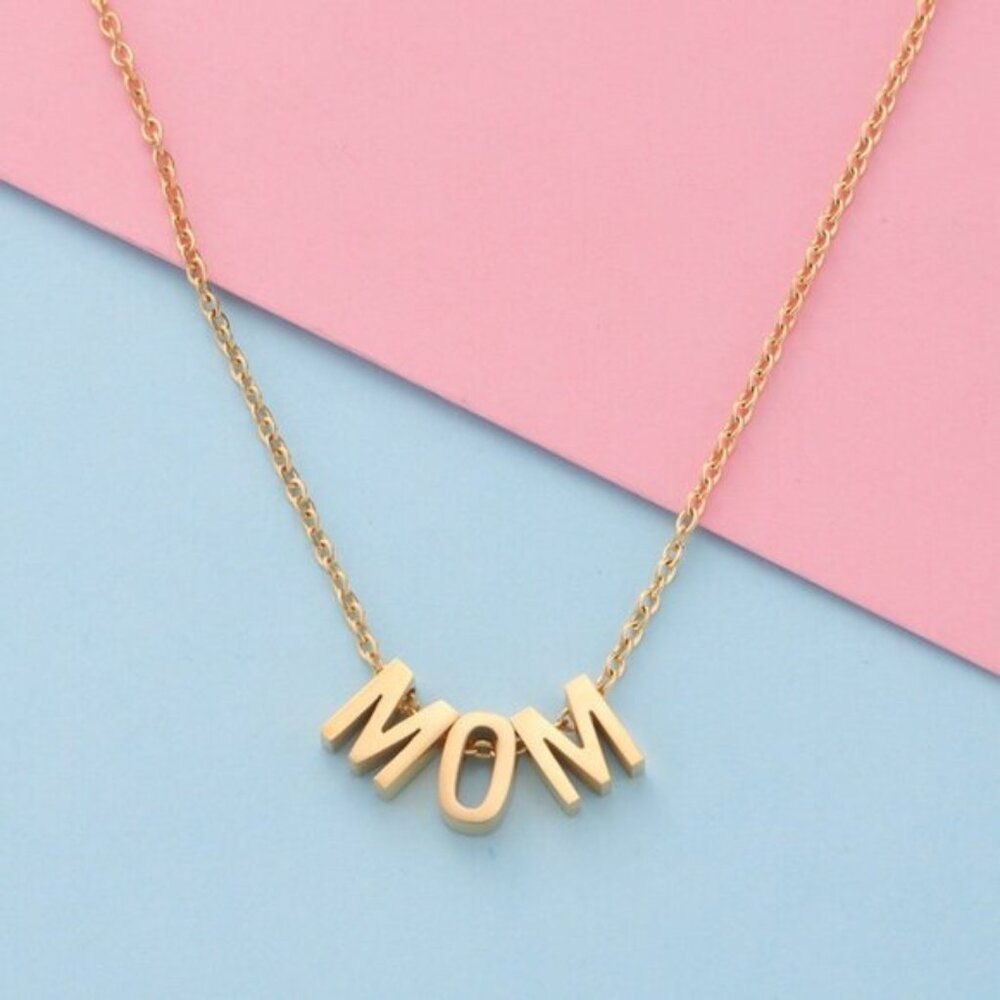 Gold Mom Letter Necklace Pendant Minimalist Jewelry Mothers Day Gift, Mom Women